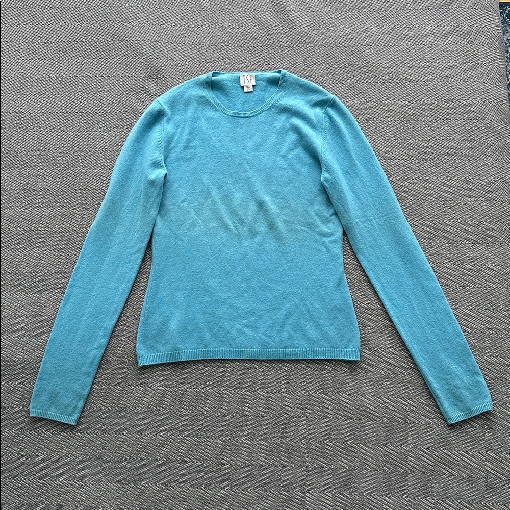TSE Turquoise Blue Crew Neck Long Sleeved 100% Cashmere Sweater Size XS